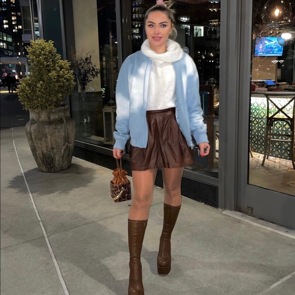 SEA 100% Lamb Leather Brown Mini Skirt Barney’s NY - Picture 1 of 6